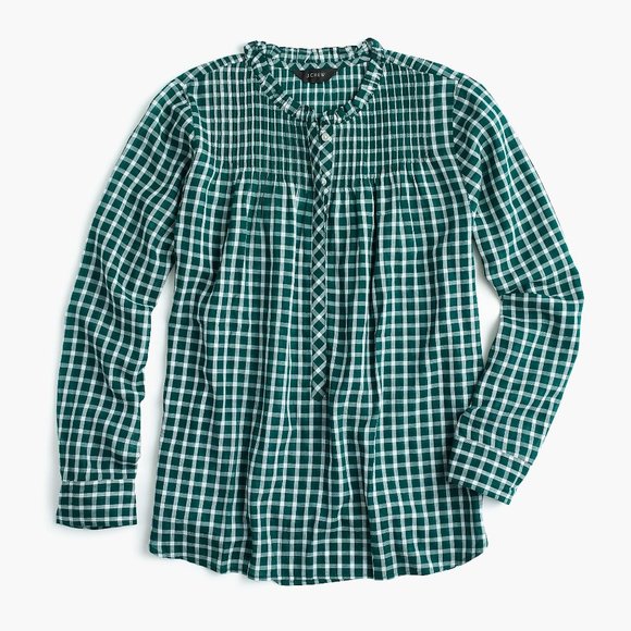 J. CREW Gingham Ruffle Classic Popover Shirt Mini Widowpane - NWT - XS - Picture 2 of 5